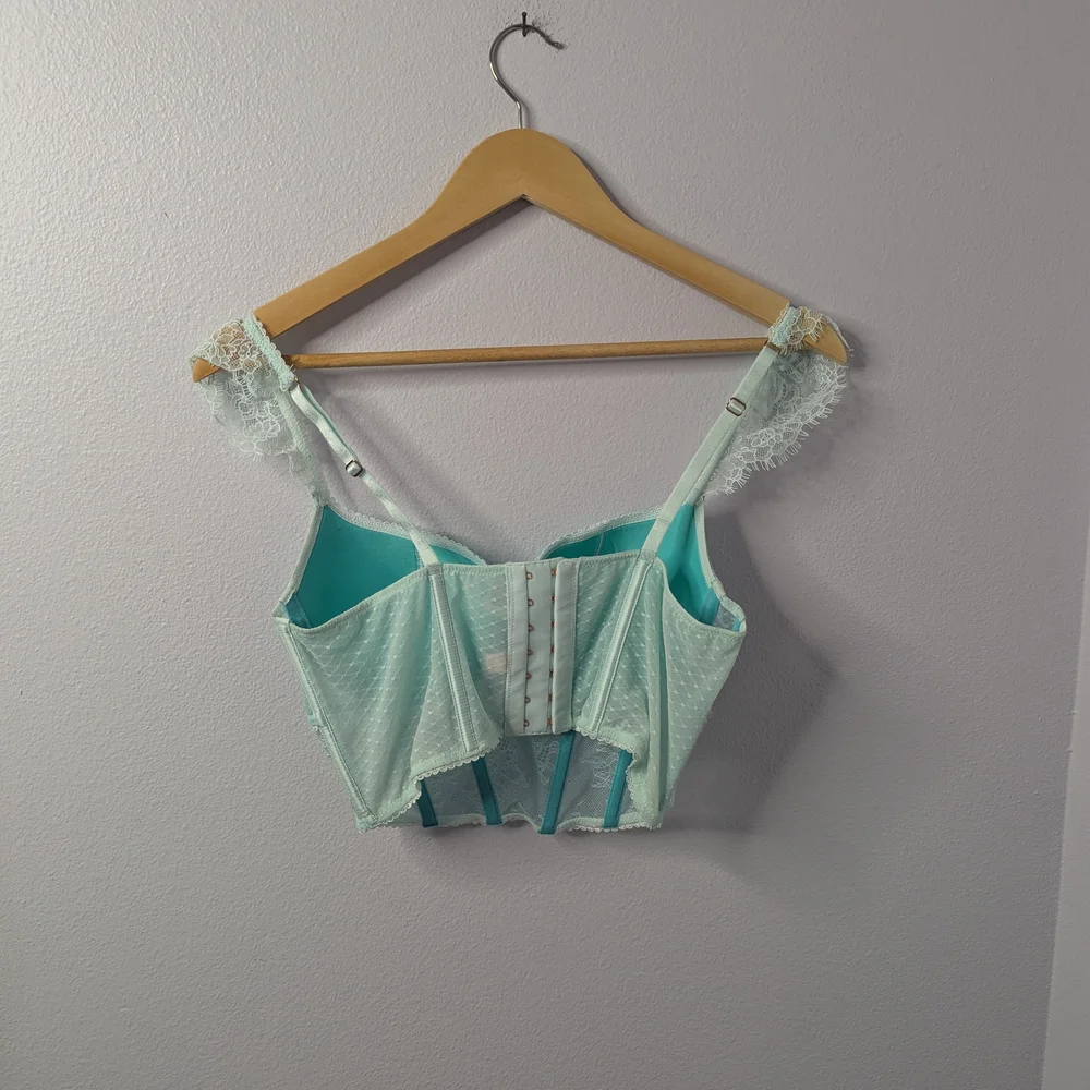 Teal Lace Bustier Corset Top, Size M | Underwire, Sheer Mesh, Y2K‎